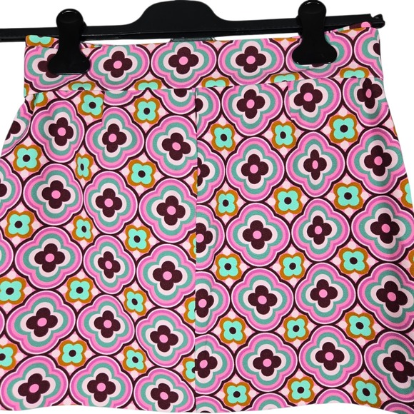 Zara Mini Skirt Womens Size S Pink Geometric Floral Belted Retro Mod - Picture 6 of 9